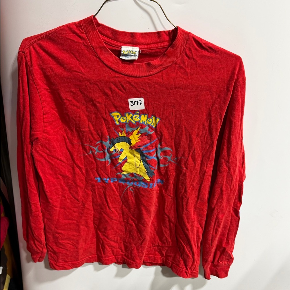 #3177-Red Long Sleeve Kids Shirt - Pikachu Graphic